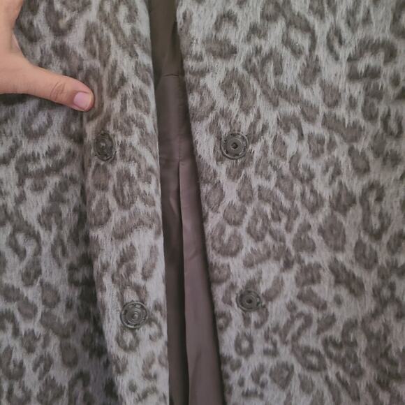 Cinzia Rocca Icon Gray Leopard Slant Pockets Crossover Collar Coat US 18  0 - Picture 7 of 15